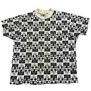 Vintage 90's Mickey Mouse Shirt Women's Small Black White Graphic Checkered